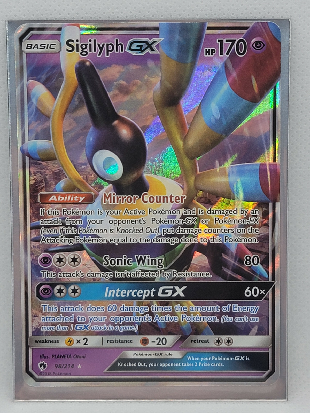 Sigilyph GX 98/214 Pokemon Card Lost Thunder Ultra Rare NM/M FREE TOP LOADER