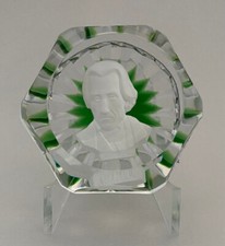 Baccarat Paperweight - Andrew Jackson - Star Cut Base - Green Ground