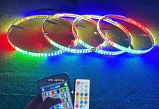 Set (4) 15.5" Remote APP RGB CHASING FLOW TRIPLE ROW LED Trucks Wheel Rim Lights