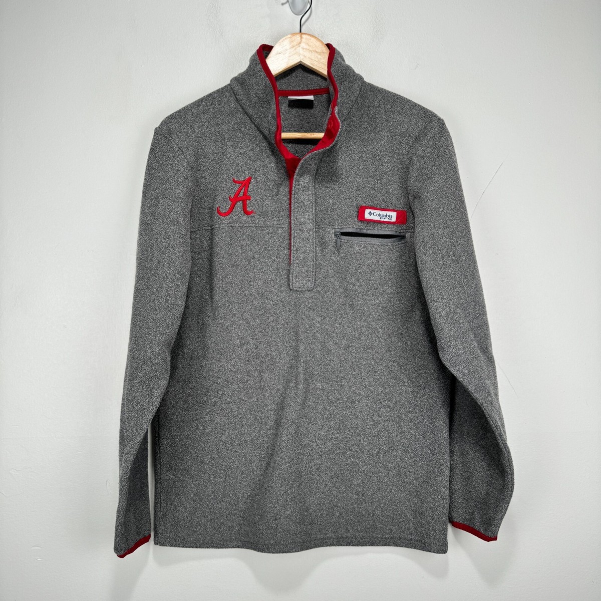 Alabama Columbia PFG Fleece Pullover Men Small Gray Pocket Bama