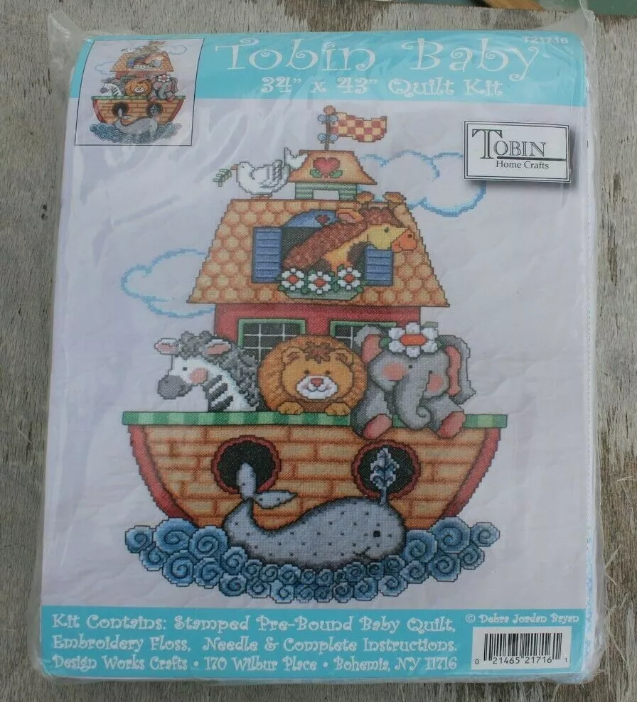 Tobin Noah's Ark Animal Baby Quilt Cover Cross Stitch Kit #T21716 NEW!!