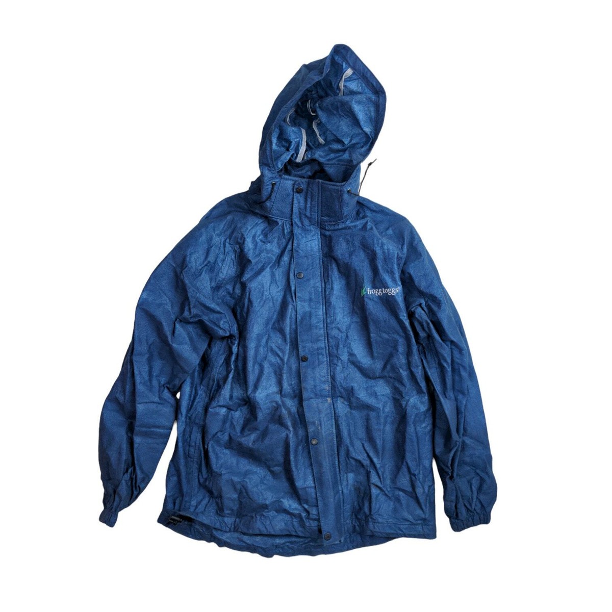 Frogg Toggs Full Zip Rain Jacket Hood Size M Blue Polypropelyne Frogg Toggs Full Zip Rain Jacket Hood Size M Blue Polypropelyne