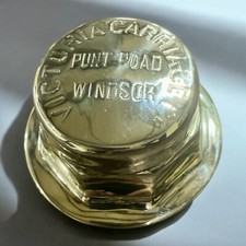 Victoria Carriage Co. Punt Road Windsor Threaded Hubcap Brass Axle Cap 1900s