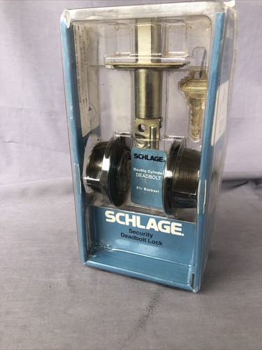 B162-609 VINTAGE Schlage Antique Brass Double Cylinder Deadbolt - NOS 1983 USA - Picture 7 of 9