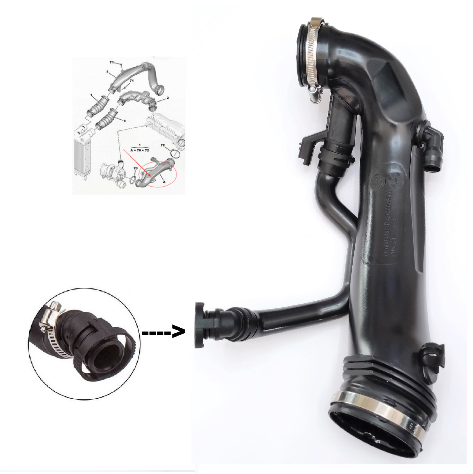 Tuyau d'air turbo 1440Q6 haute résistance thermique pour moteurs Citroën 1.6 THP DS5