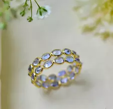 Twice the Beauty Tanzanite Gemstone 925 Solid Silver Gold Plated Eternity Ring