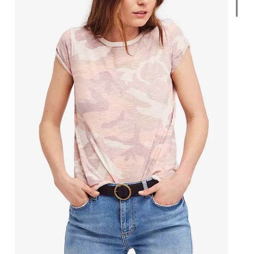 Free people clare pink camo print tee 