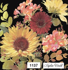  1137 TWO Individual Paper LUNCHEON Decoupage Napkins - SUNFLOWERS FLOWERS MUMS