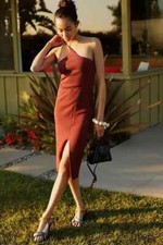 Anthropologie Assymetrical One-Shoulder Dress SIZE large NEW  COCOA color