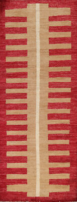 Elegant Handcrafted Gabbeh Kashkoli Red Wool Runner Rug - Limited Edition'' 3x7