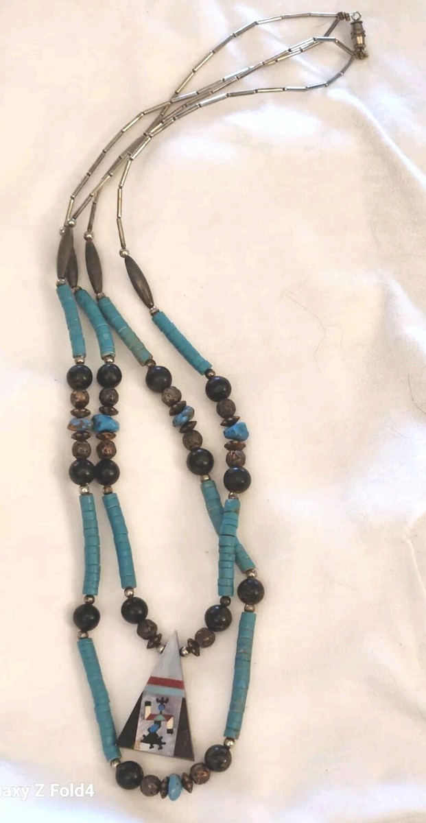 Native American Coral Seeds Vintage Navajo Turquoise Fetish Sterling Silver Necklace Native American Coral Seeds Vintage Navajo Turquoise Fetish Sterling Silver Necklace