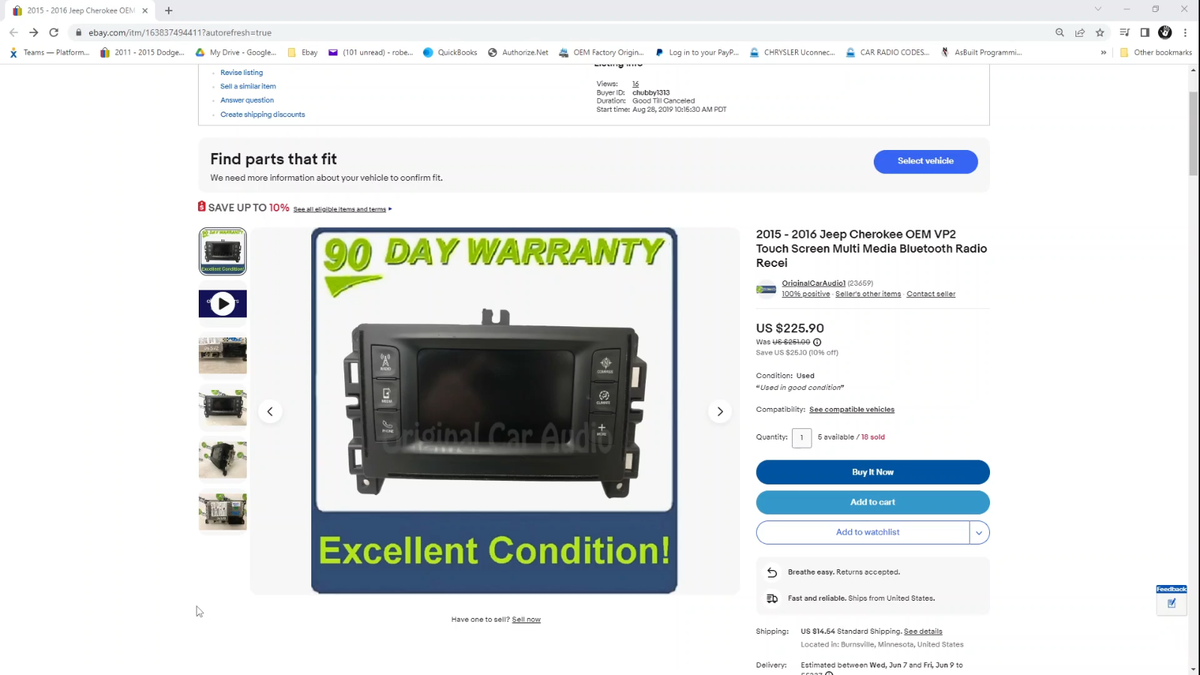 2005 - 2009 TOYOTA SIENNA JBL Radio Stereo 6 Disc Changer