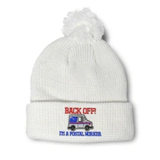 Pom Pom Beanies for Women Back of I'M A Postal Worker A Embroidery Skull Cap