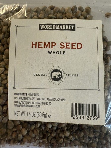 World Market Hemp Seeds Whole Global Spices New 1.4oz / 39.6g - Picture 2 of 3