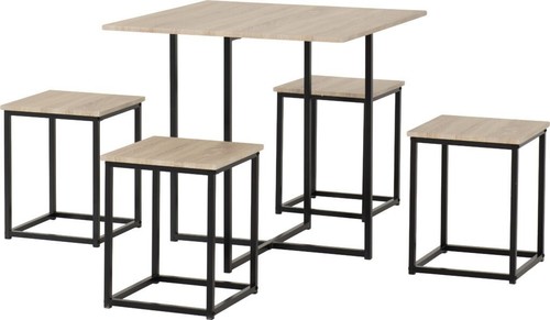 Kent Stowaway Dining Set Oak Effect with 4 Stools Black Frame - Picture 2 of 7