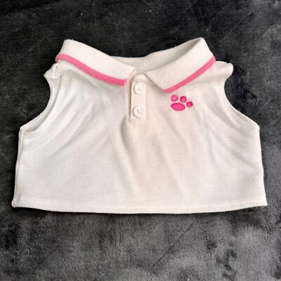 Build A Bear Polo Shirt Pink White Paw Print Sleeveless Collar Stuffed Animal
