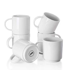 Sweese 10 Oz Stackable White Coffee Mug, Porcelain Coffee Mugs Sets of 6, Cof...