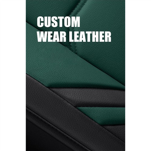 Black+Green PU Leather 5-Seats Car Seat Covers Cushions Set Interior Accessories - Picture 9 of 11