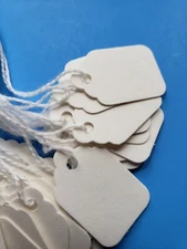Blank White Merchandise Price Tags w/ String Jewelry Retail Strung 10-100-1000