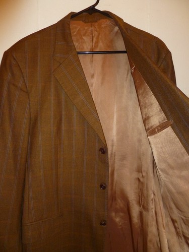 GIAN LUCA X ISAIA Brown & Blue Windowpane 3-Button Wool Blazer Jacket, Size 43 - Picture 8 of 13