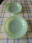 (2) Fire King Jadeite Jane Ray Ribbed Flat Soup Bowls  7.5" Oven Ware  1950's