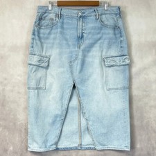 American Eagle Cargo Denim Skirt Womens 16 Light Wash Stretch Front Slit Y2K