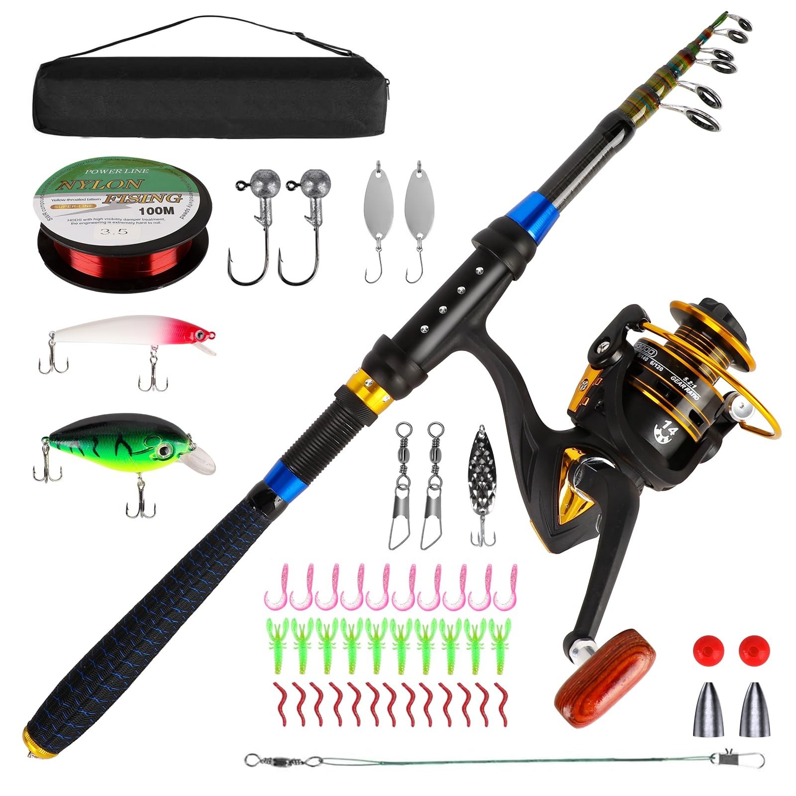 Kids Fishing Pole Set, Telescopic Fishing Rod and Reel Combo Kit for Kids/You...