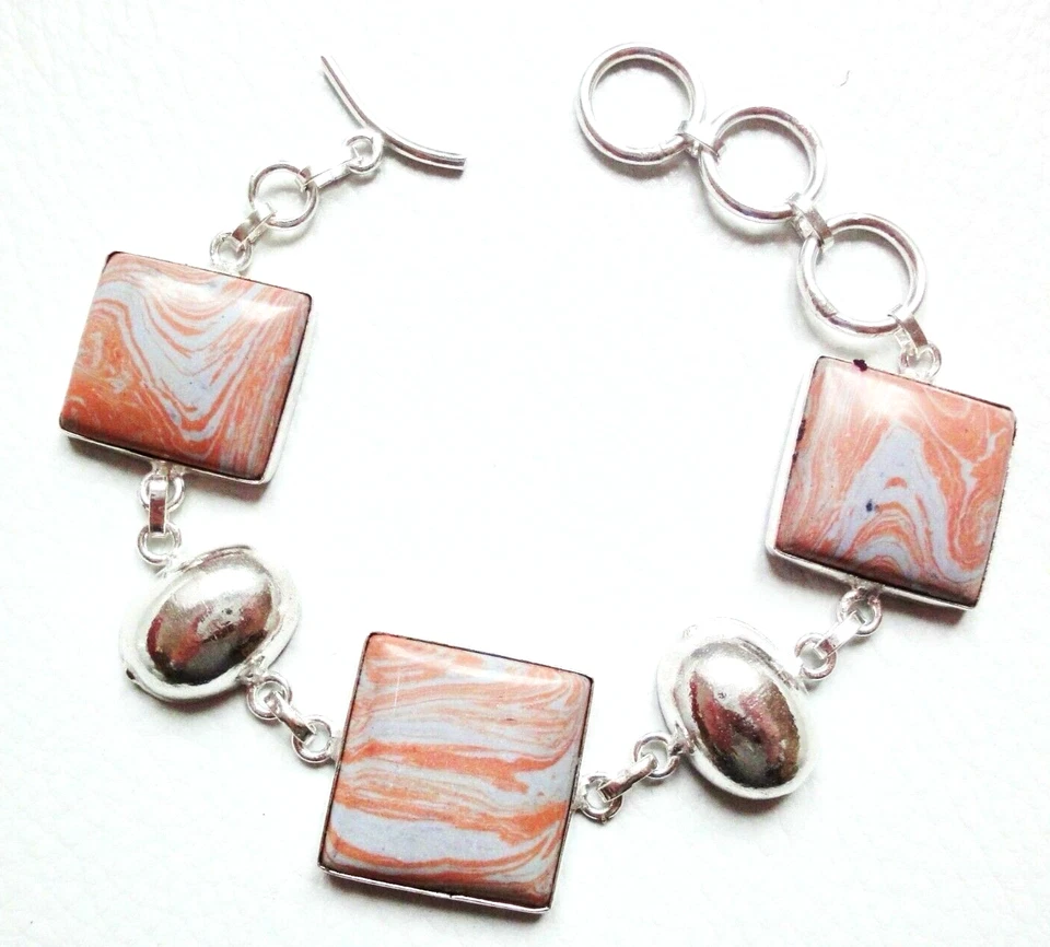 Bracelet argenté 925 fausse pierre orange rouille gris NEUF Magnifique couleur - Photo 1/1