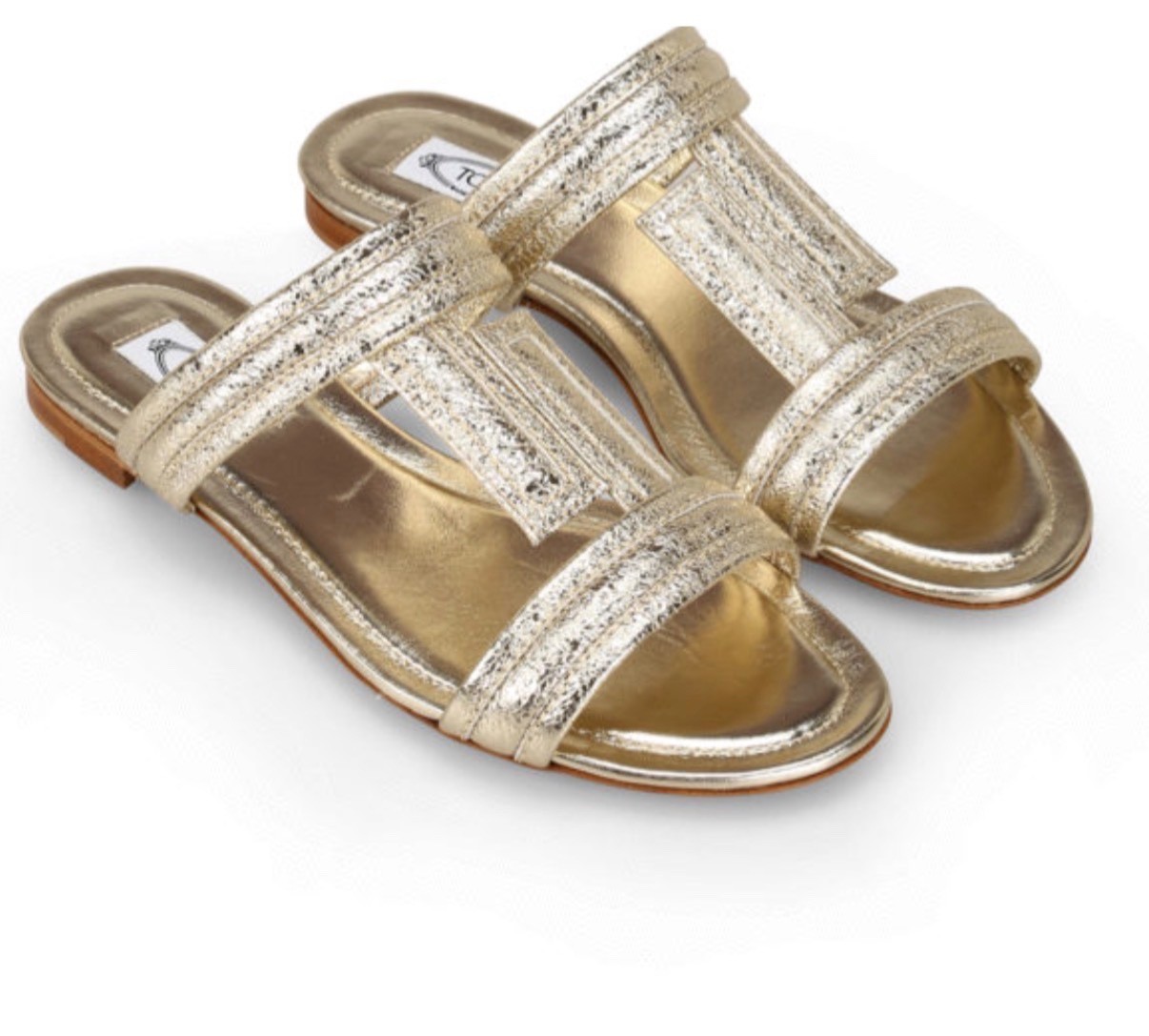 Tod’S Double T Strap Leather Sandal gold Women's