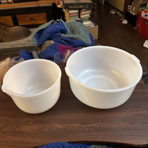 Vintage Set 2 Glasbake for Sunbeam Mixing Bowls White Milk Glass For Stand Mixer