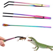 LXUEJIE 3PCS Stainless Steel Reptile Feeding Tongs with Rubber Tip, Colorful