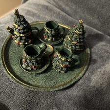 Vintage Mini Christmas Tree Teapot Set 10 Piece  