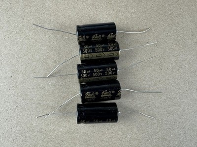 5 New Supertech 50 uf 500v Axial Capacitors Guitar Tube Amp & Radio Caps (Qty)