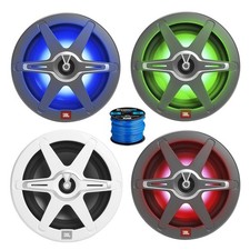 JBL 8" 450W Marine Multicolor LED Speakers w/White  Gray Grilles, Wire 2 Pair 