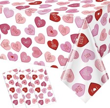 3 Pcs Valentines Day Tablecloth,Pink Love Heart Plastic Table Cover,Valentines..