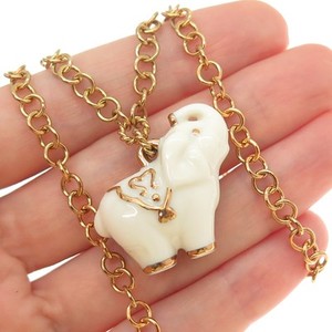 Authentic LENOX Sterling Silver Gold Plated Ceramic Elephant Handcrafted Necklace 18-20"