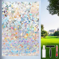 Rainbow Window Privacy Film with Cutting Reference Line, 3D Decals Stained Glass
