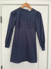 Michael Kors Women's 0 Navy Blue Eyelet Lined Long Sleeve Dress EUC Excellent