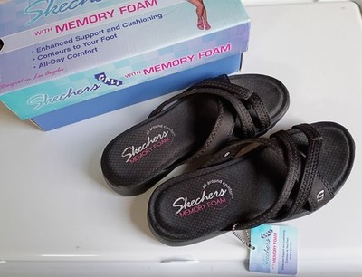 Skechers Cali Breeze Low Bright Star Memory Foam Sandals Flip Flops Black Size 6