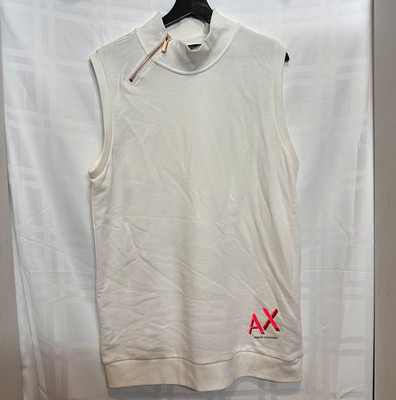 A|X Armani Exchange Women's White Cotton Mock Neck 1/4 Zip Tank Top Size L