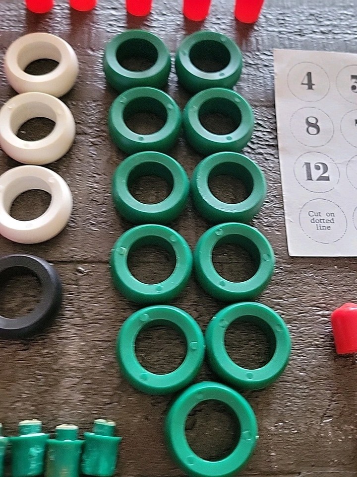 vtg CARROM Board Game Rings Game Pieces Dice Pins Tops Nubs 1960s | eBay