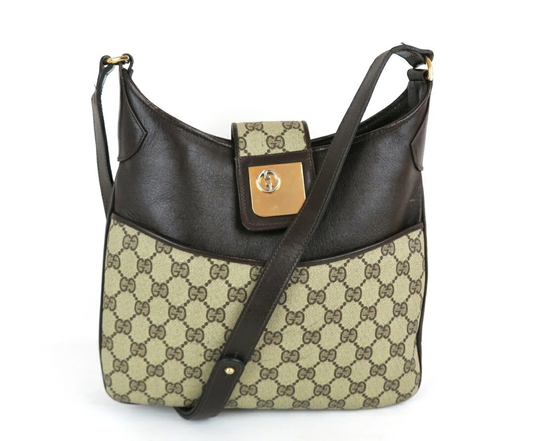 Sac à bandoulière GUCCI GG Supreme en toile cuir marron d'occasion fabriqué en Italie de