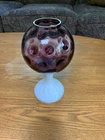 Vintage MCM 1970's Dot Optic amethyst And Milk Glass Tall Fairy Lamp 9 1/2"