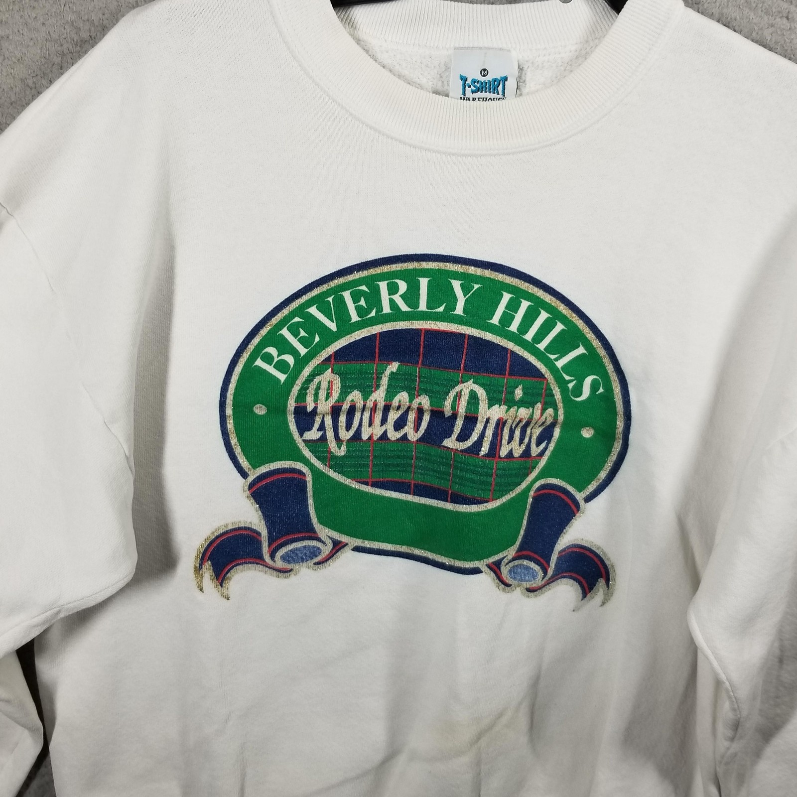 Vintage Beverly Hills Rodeo Drive Sweatshirt Mens Medium White Crewneck 90s USA