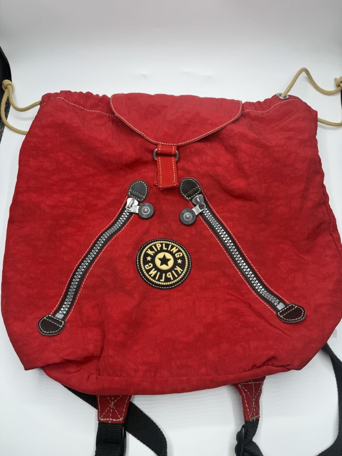 Kipling Vintage Red Drawstring Backpack Rucksack … - image 1