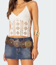 edikted Jada White Crochet Open Back V-Neck C...