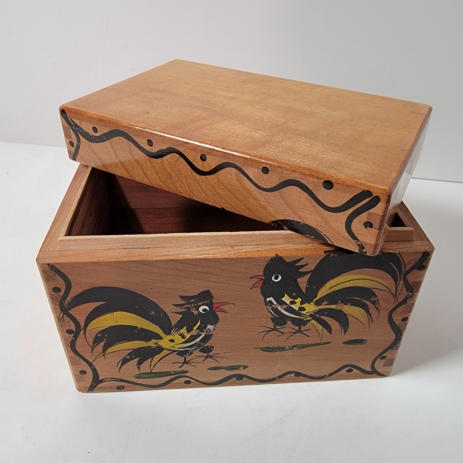 【廃盤】BIRDS WORS 小物入れ Vintage Woodpecker Woodware Hand Painted Japan Rooster Wood
