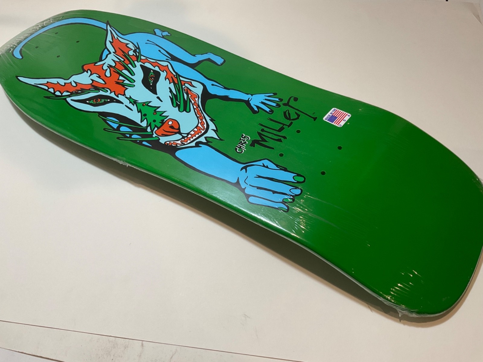 Schmitt Stix Chris Miller DOG Large Skateboard Deck GREEN 10” Sealed NEW welcome