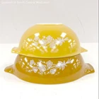 Vintage Pyrex Glass 2 Pc. Set Cinderella Mixing Bowls Butterfly Gold 2 Pattern