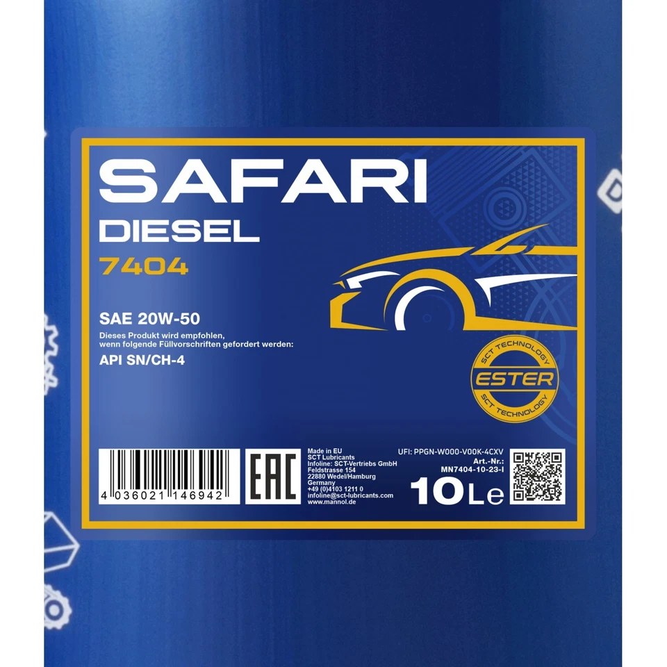 10 (1x10) Litre Mannol 20W-50 Safari L'Huile De Moteur pour Api Sn / CH-4 - Photo 2/3